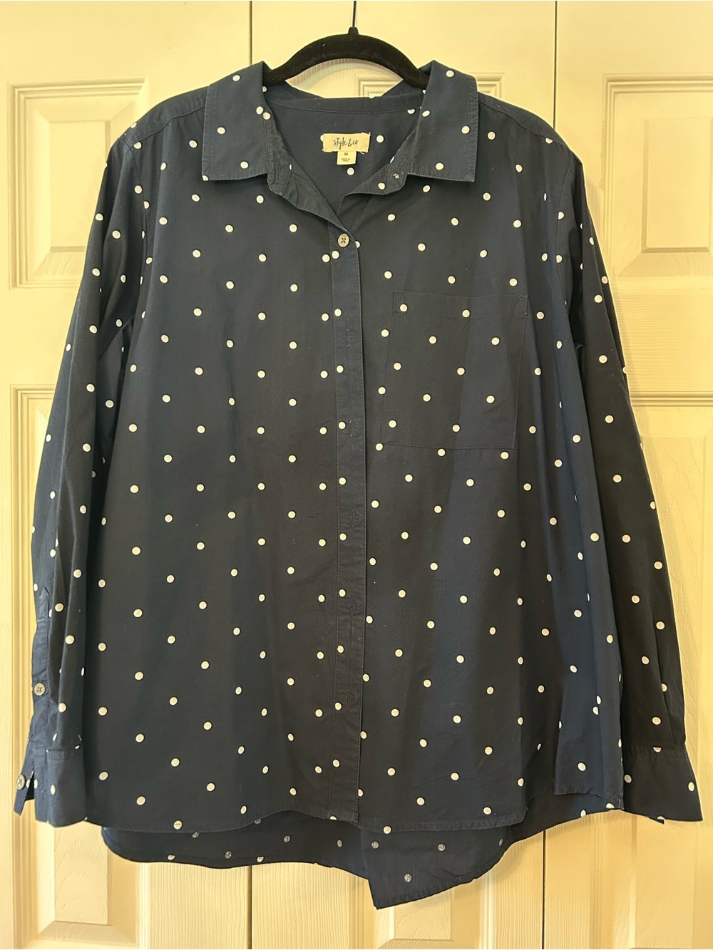 Style & Co. Navy Blue Polka Dot Shirt